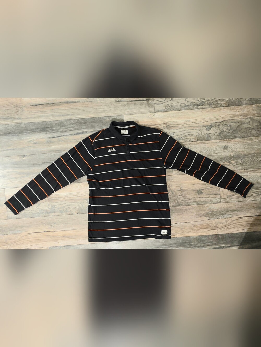 🌴HURLEY*ALOHA Black Polo Zip-Up Sweater with Orange & White Stripes